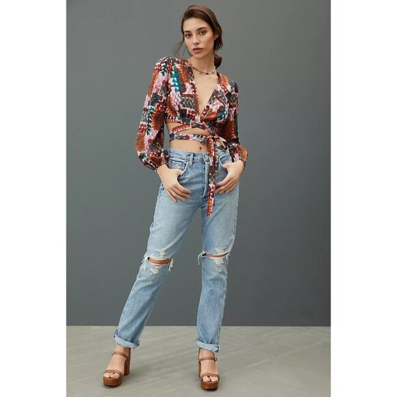 Agolde Riley Crop High Rise Straight Jeans In Blitz BlueSize 32